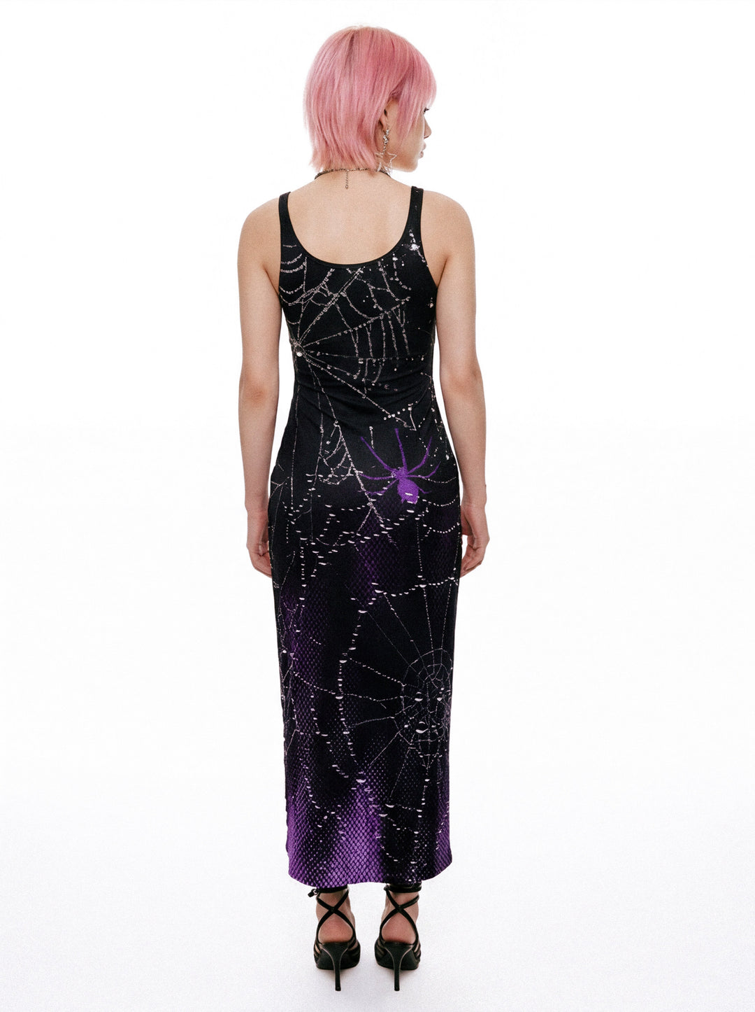 DEADENDKIDS DARK HEART fitted tank maxi dress — rear modeled view