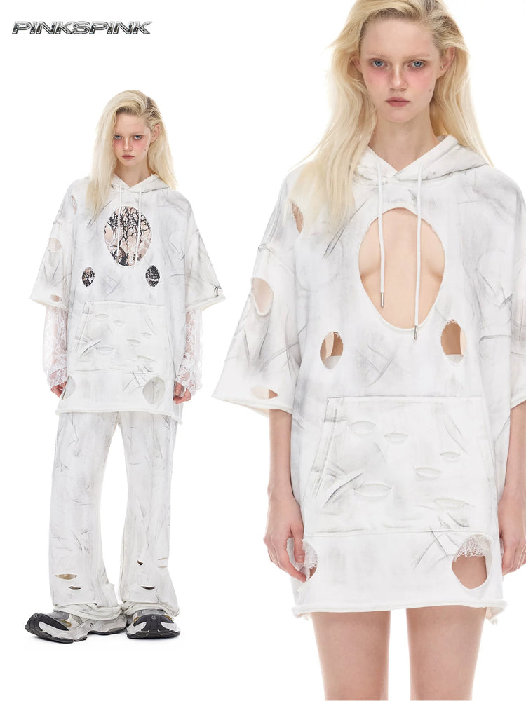PINKSPINK ELECTRIC MOON coated distressed hoodie — cleaned hero collage showing the complete design