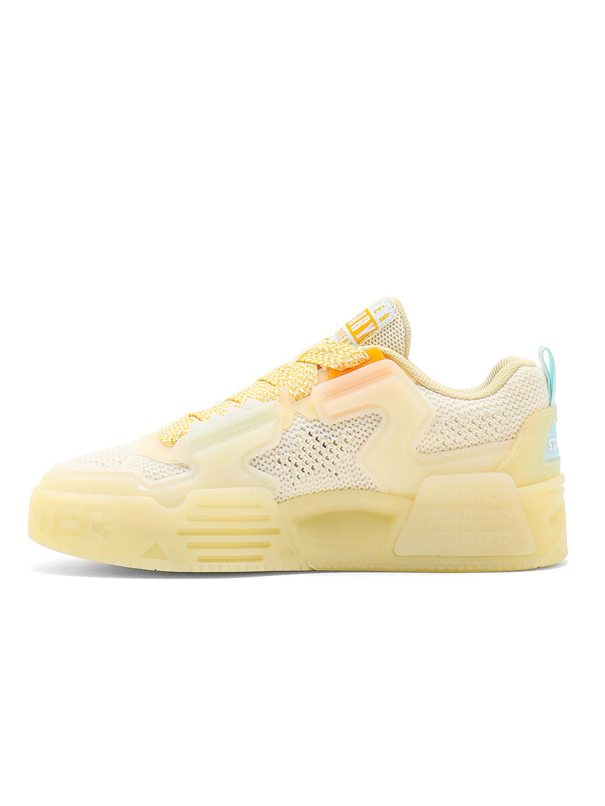 STARTER ICE DRINK Orange sneaker in a clean studio side view with translucent star overlays and a chunky platform