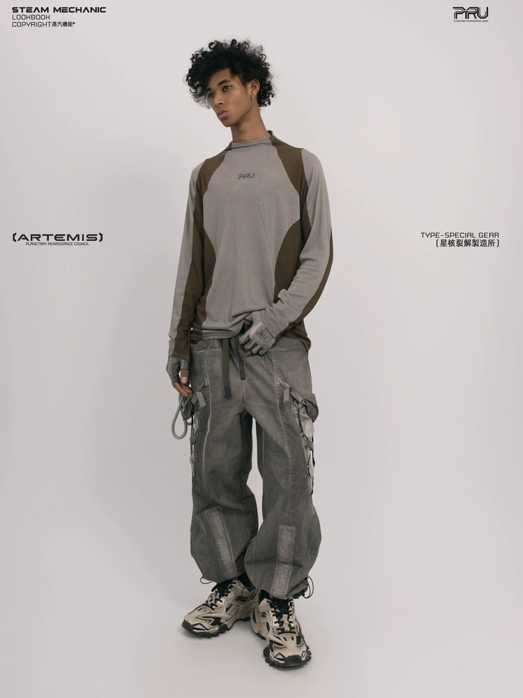 STARCORE ash tundra mesh-panel long-sleeve top b — full-length styled view