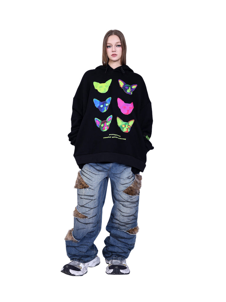 PINKSPINK SPHYNX electronic-print cat-ear hoodie — product detail view showing texture and hardware