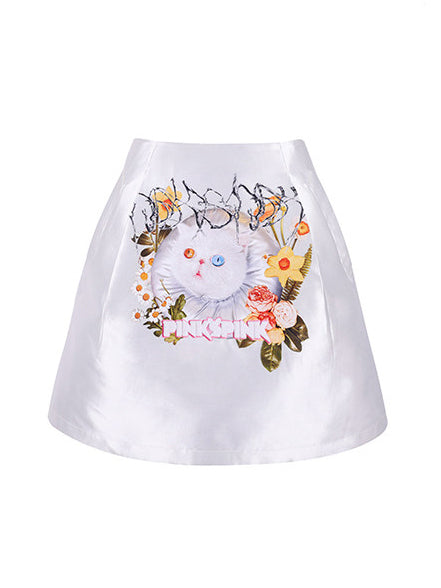 PINKSPINK GARFIELD graphic mini skirt — white front garment-only view