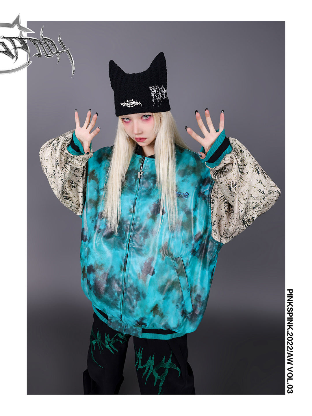PINKSPINK SPHYNX thorn-embroidered cat-ear beanie — alternate angle showing the shape and finish