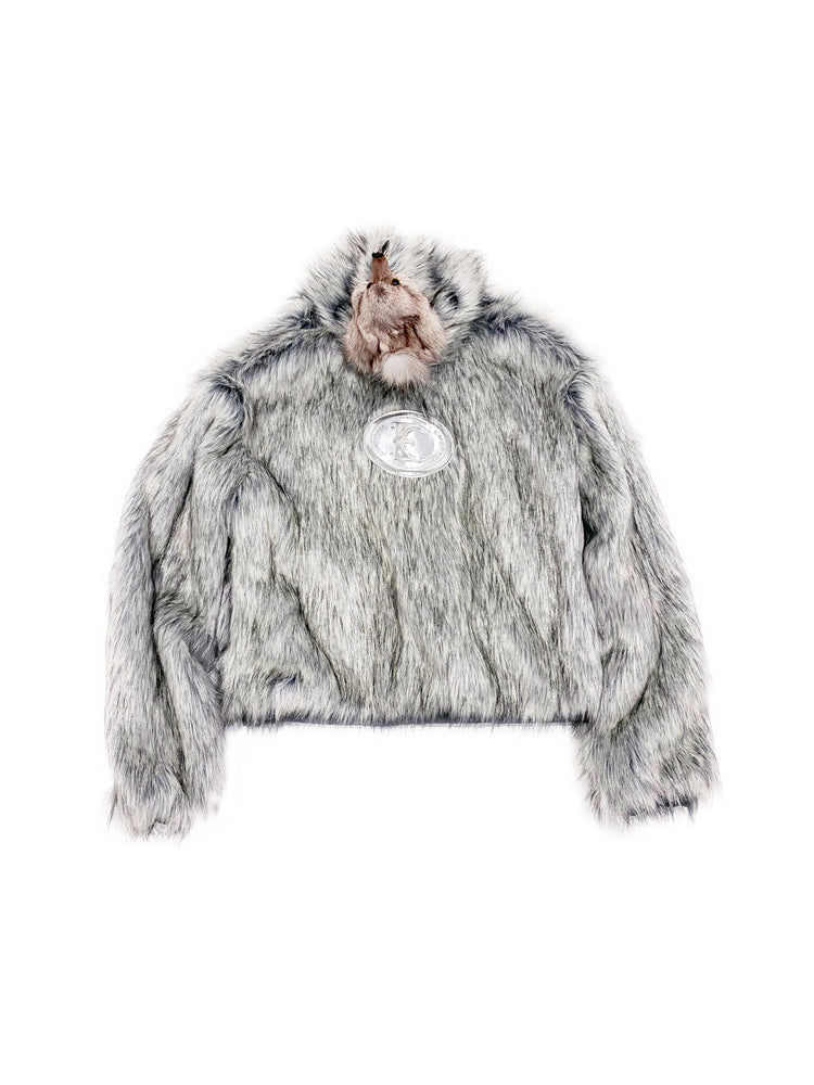 EMBRYO ANIMAL SHELL hooded faux-fur jacket — alternate modeled angle