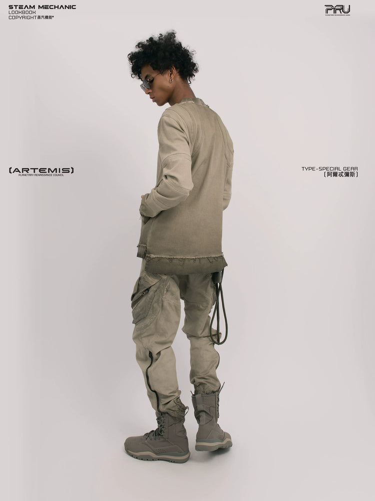 CHAOS ERA xirang brown raw-edge long-sleeve top — alternate product view