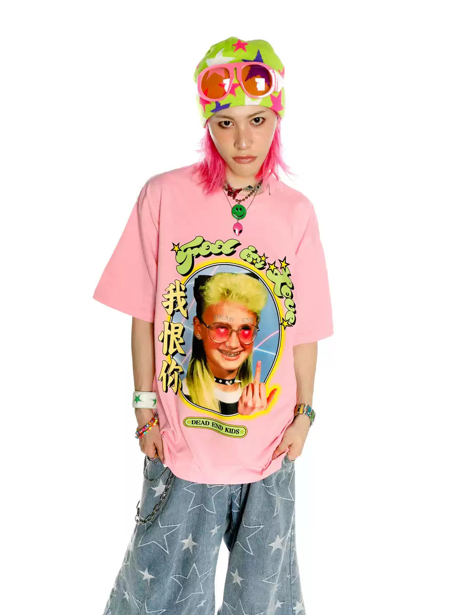 DEADENDKIDS LOVE HATE oversized graphic tee — alternate styled presentation