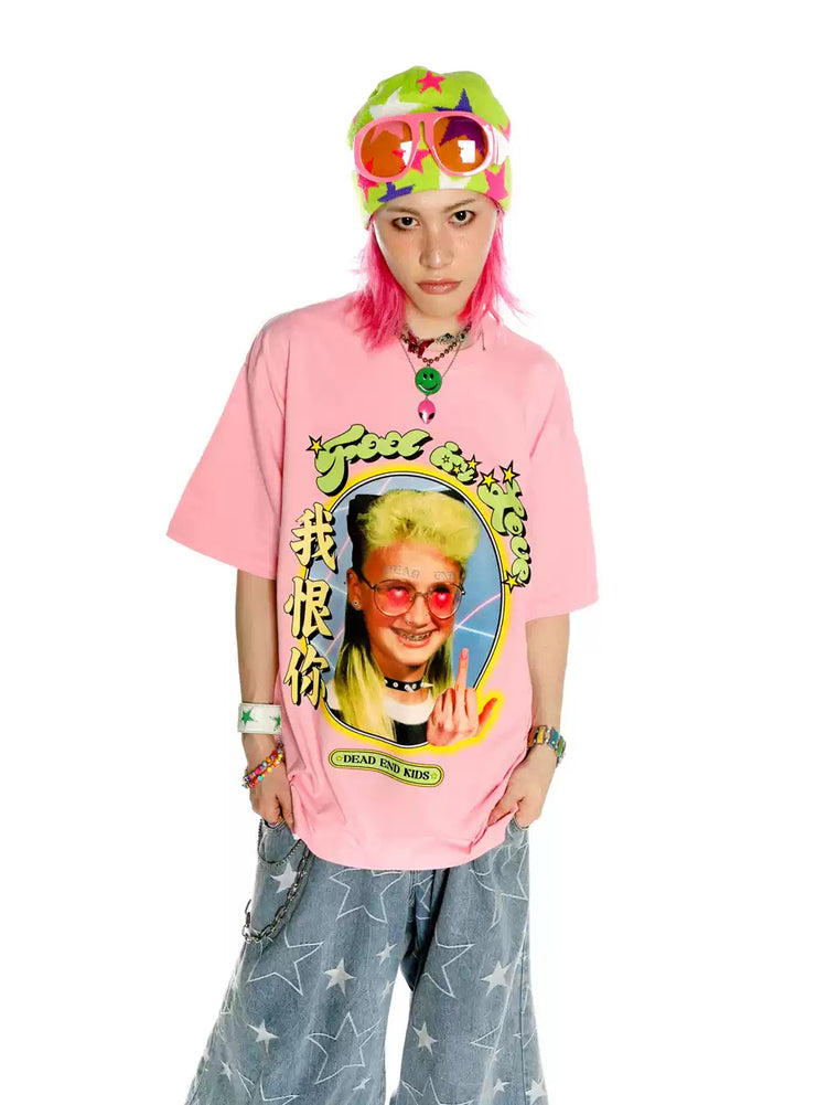 DEADENDKIDS LOVE HATE oversized graphic tee — alternate styled presentation