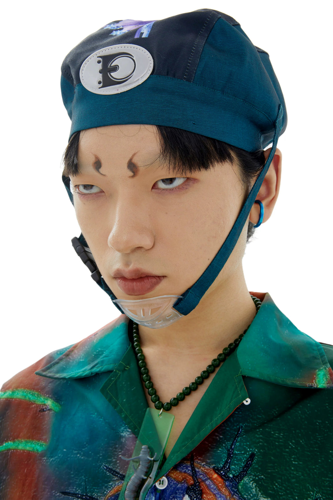 EMBRYO LARVA patchwork cycling cap — front product presentation