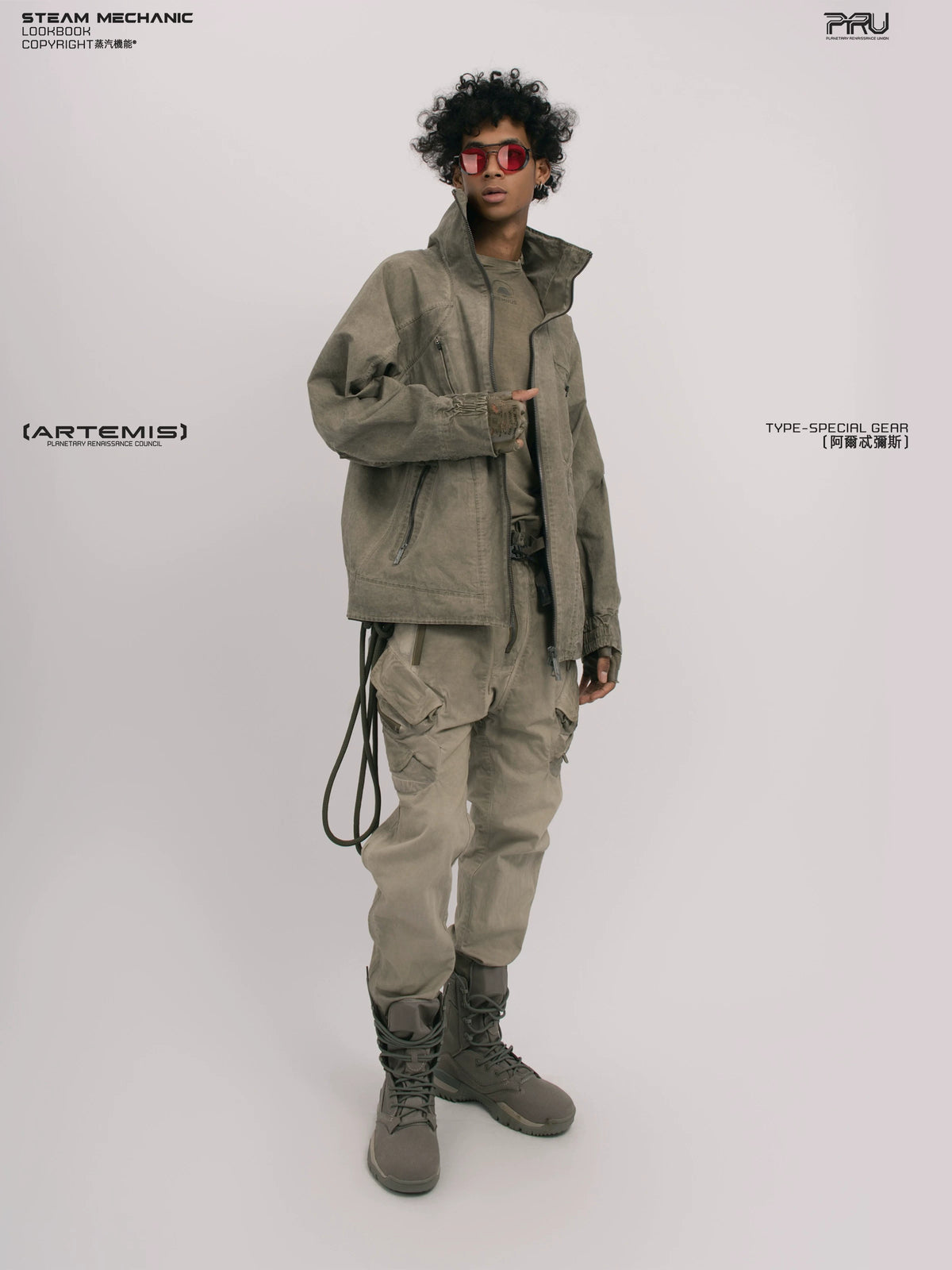 ARTEMIS xirang brown tuck-paneled technical jacket — side modeled view