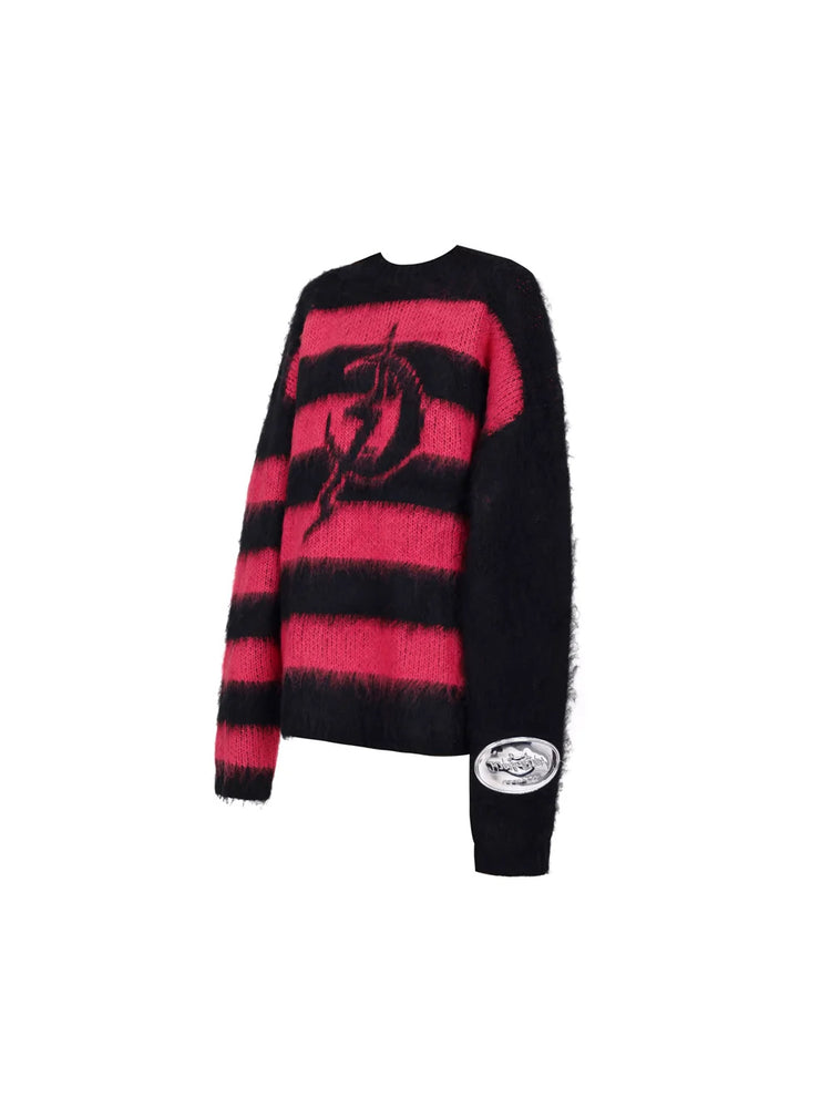 PINKSPINK ELECTRIC MOON black-pink striped sweater in black pink — front garment-only view showing the contrasting sleeves