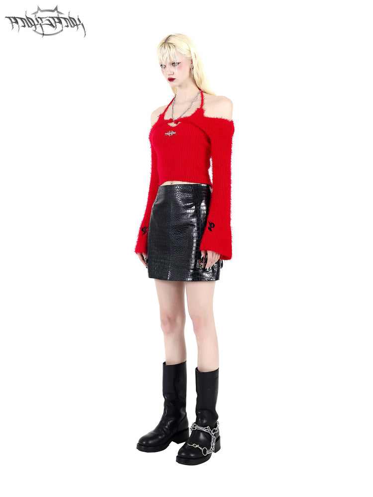 PINKSPINK CHAIN SIGNAL two-piece knit crop top — alternate modeled styling view