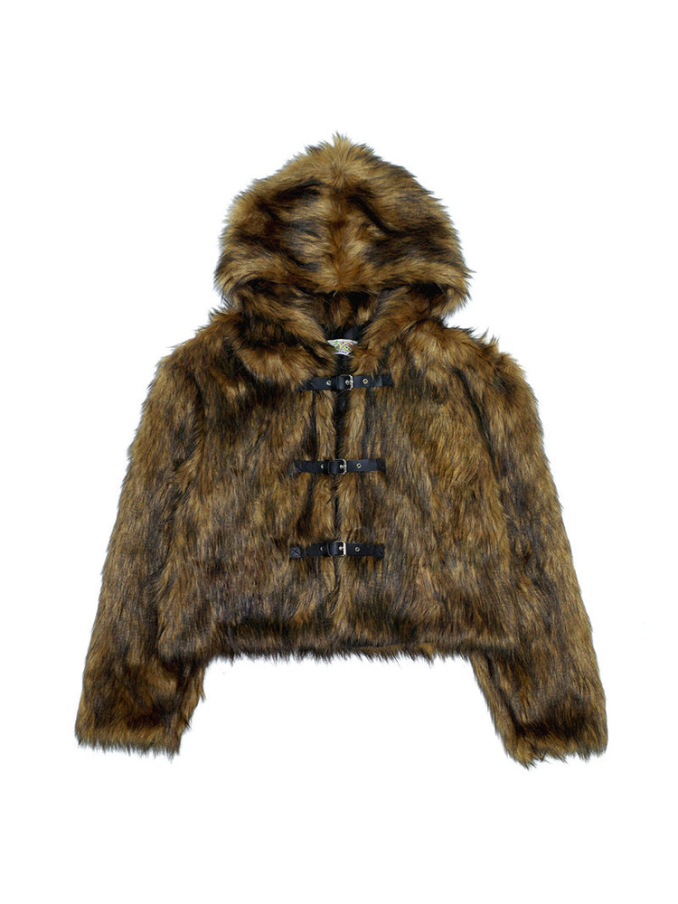 DEADENDKIDS NOMAD HOOD faux-fur coat — alternate modeled angle
