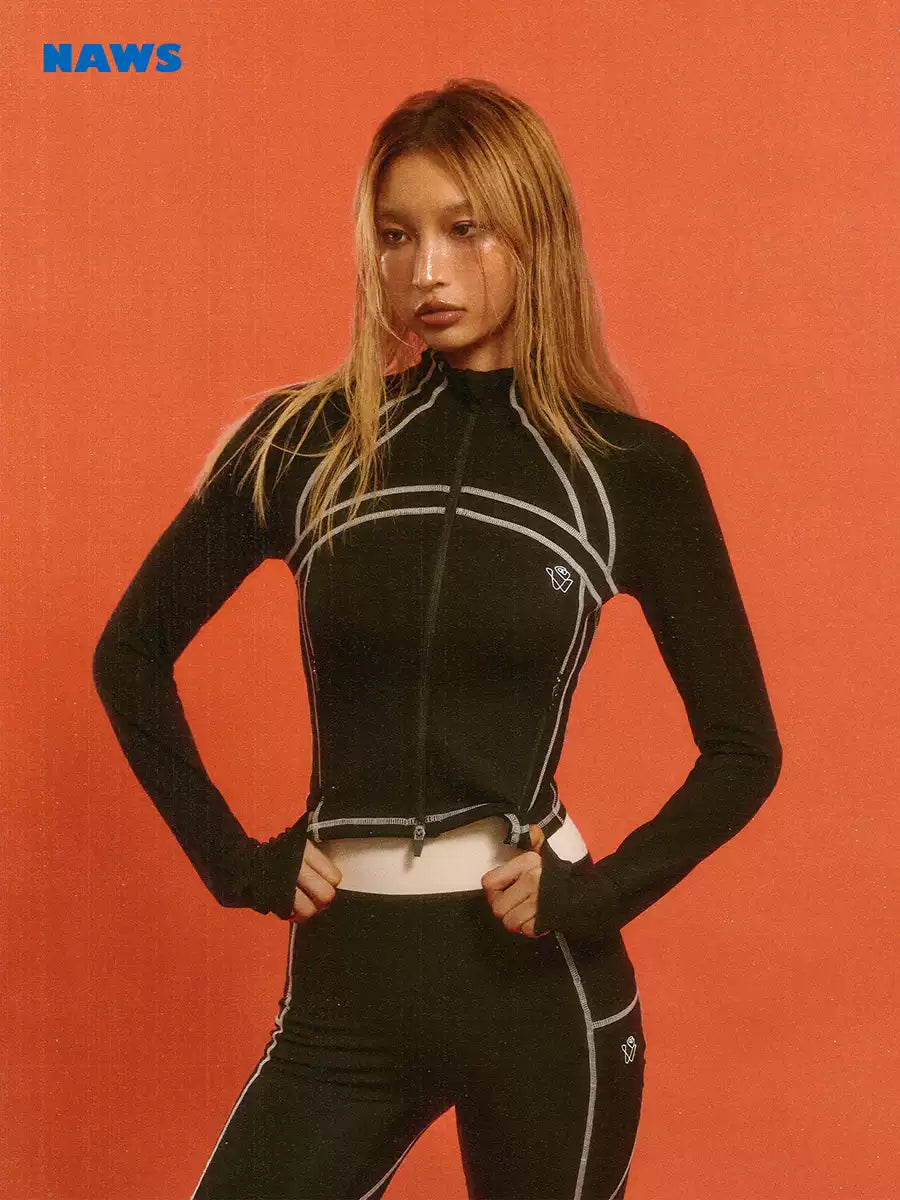 NAWS CLOUD quick-dry zip athletic top — alternate modeled view showing the silhouette