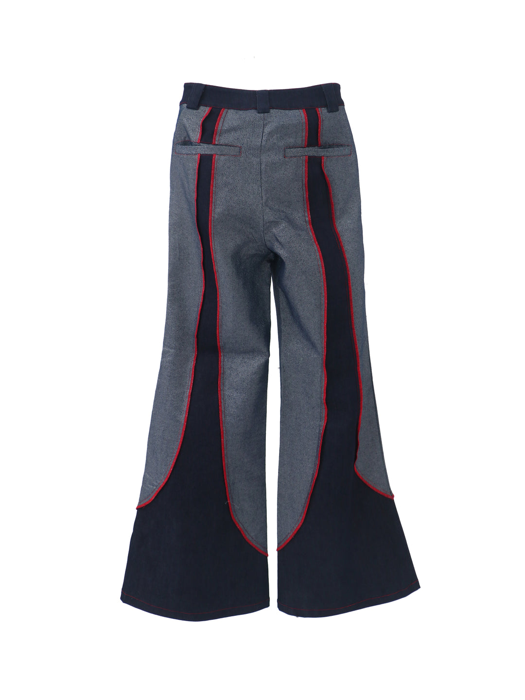 EMBRYO STARSHIFT patchwork flare jeans — rear modeled view