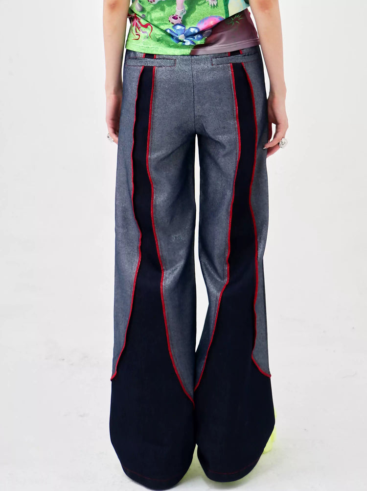 EMBRYO STARSHIFT patchwork flare jeans — rear or construction presentation