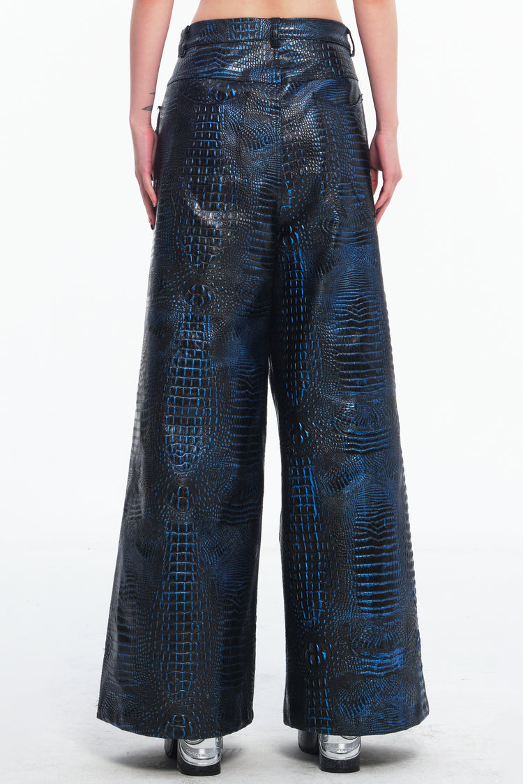 EMBRYO CLAW ARMOR crocodile-effect wide-leg pants — garment-only construction view