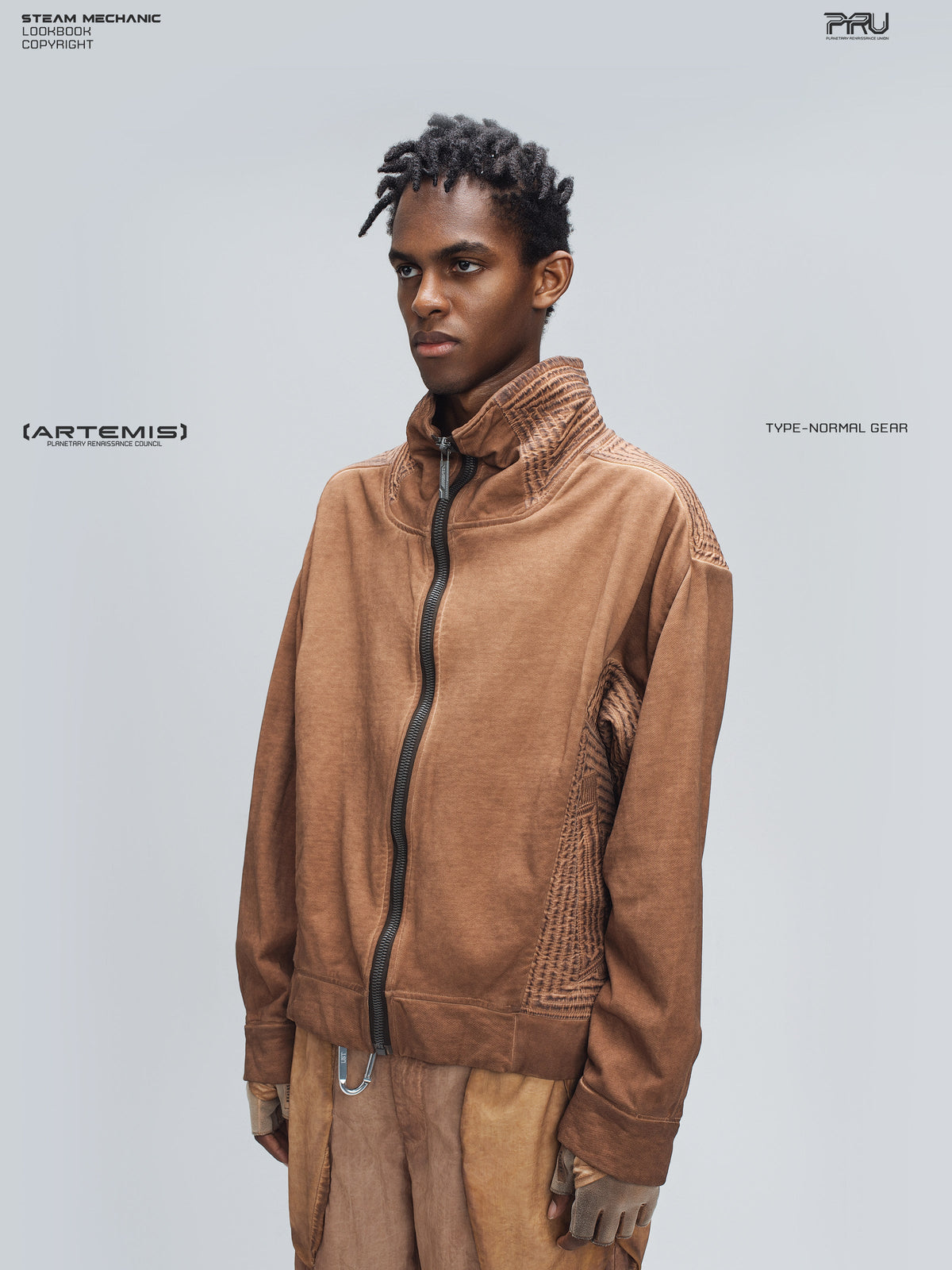 PIONEER venus orange distressed protection zip jacket — alternate modeled angle