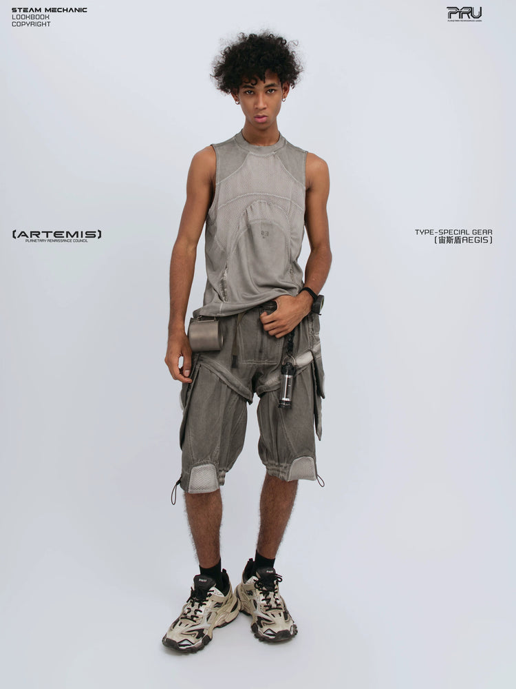 AEGIS lunar sea gray distressed mesh tank — alternate modeled angle