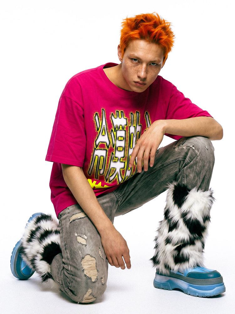 DEADENDKIDS NUMB HEART oversized graphic tee — material and print detail