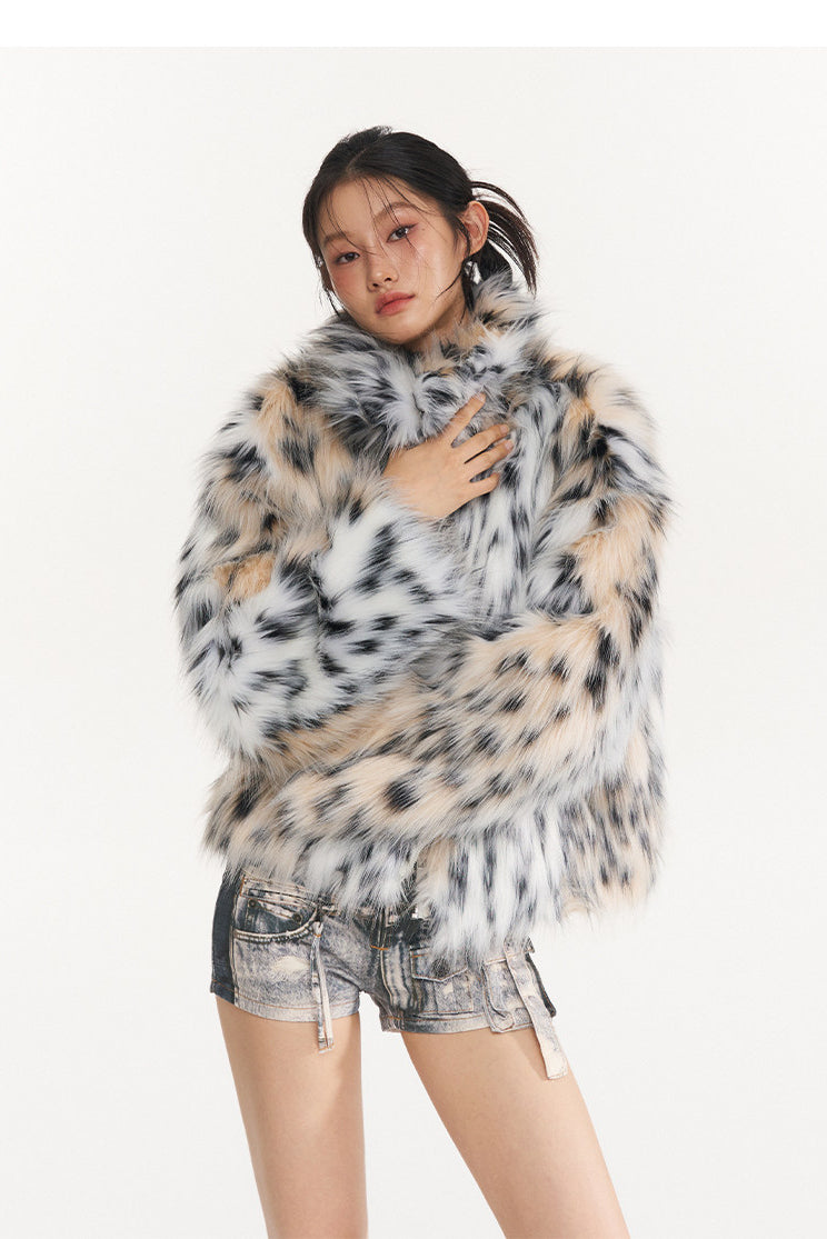 NAWS WILD LEOPARD faux-fur jacket — close-up view of the material and finishing