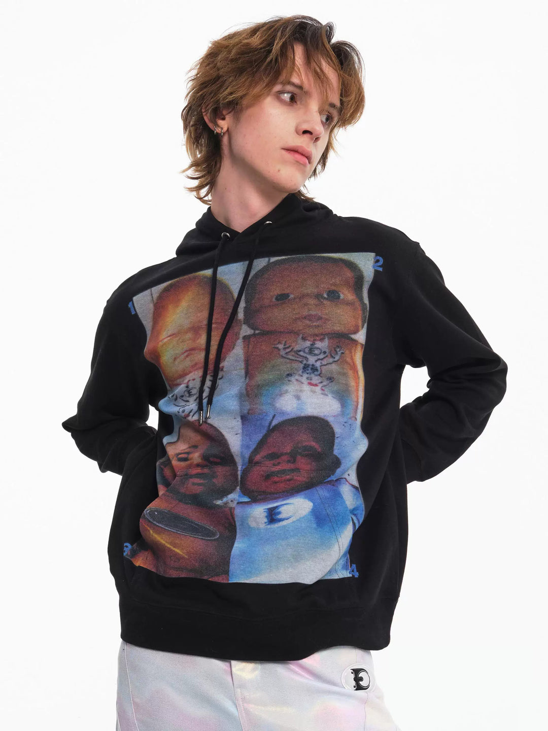 EMBRYO ABCD FOUR CHILDREN black graphic hoodie — front product presentation