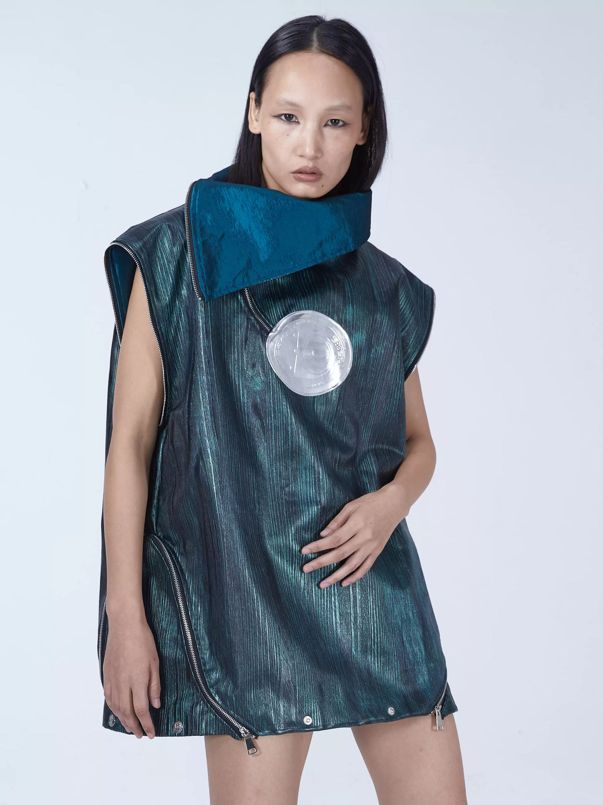 EMBRYO EXOSHELL convertible multi-zip hoodie vest — vest configuration