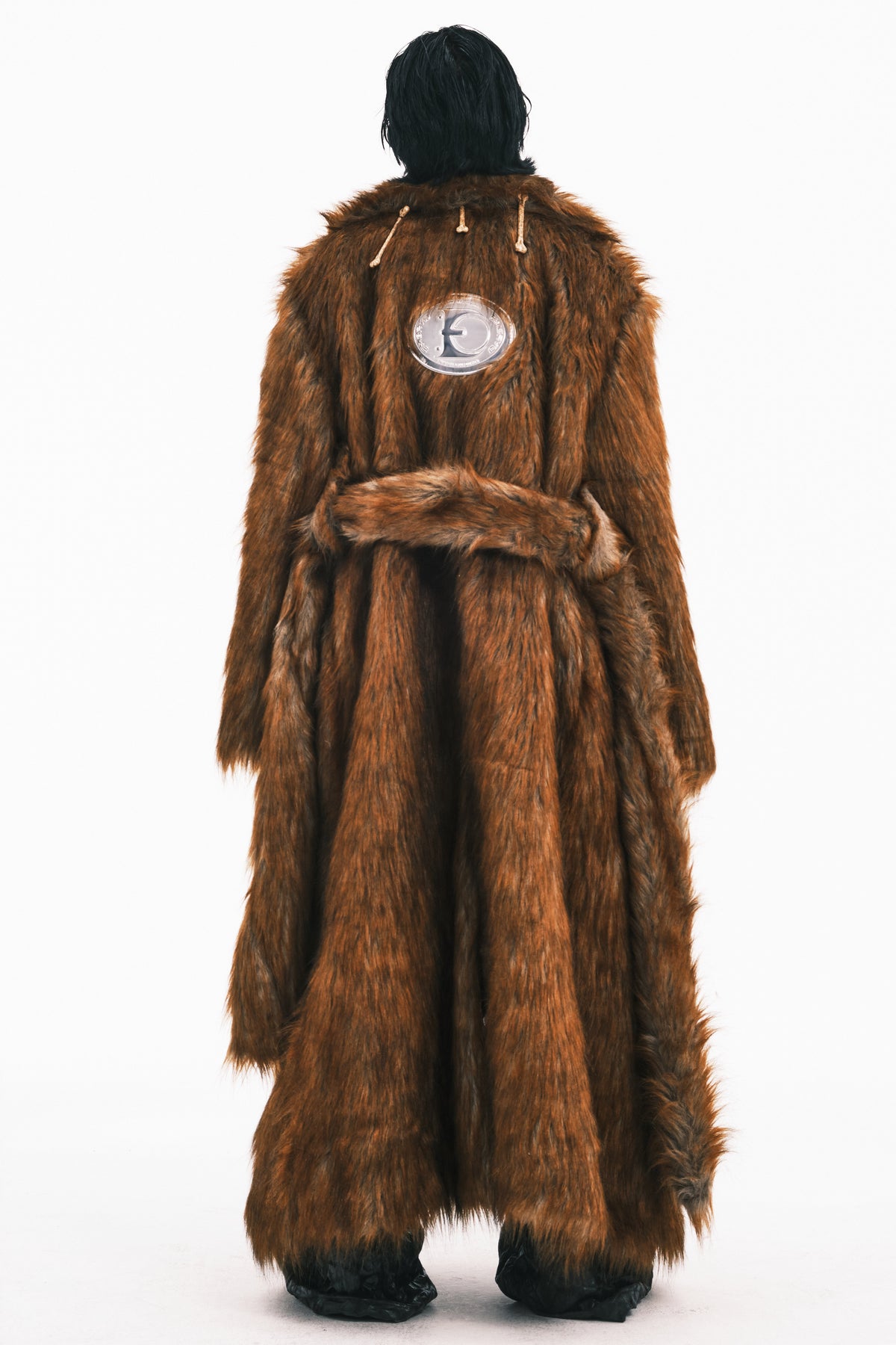 EMBRYO PRIMAL BONE extra-long faux-fur coat — construction detail