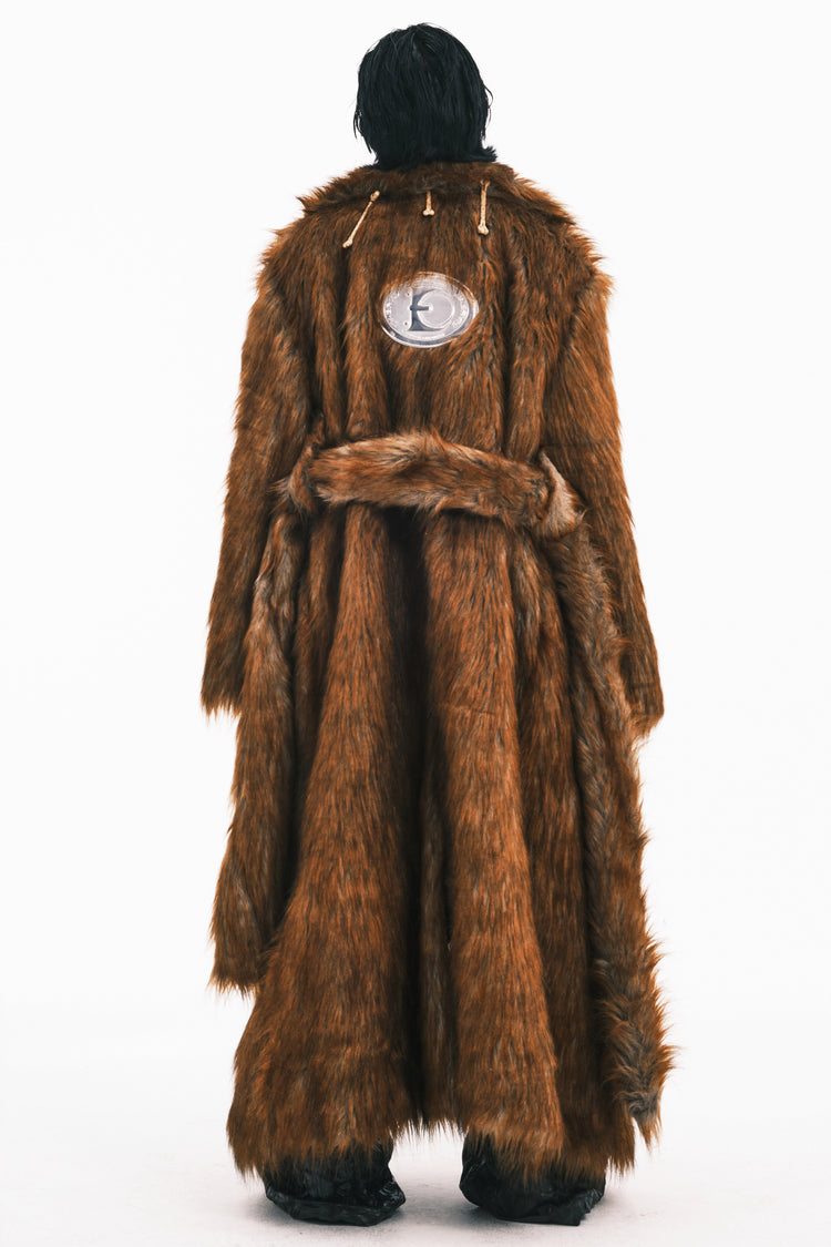 EMBRYO PRIMAL BONE extra-long faux-fur coat — construction detail