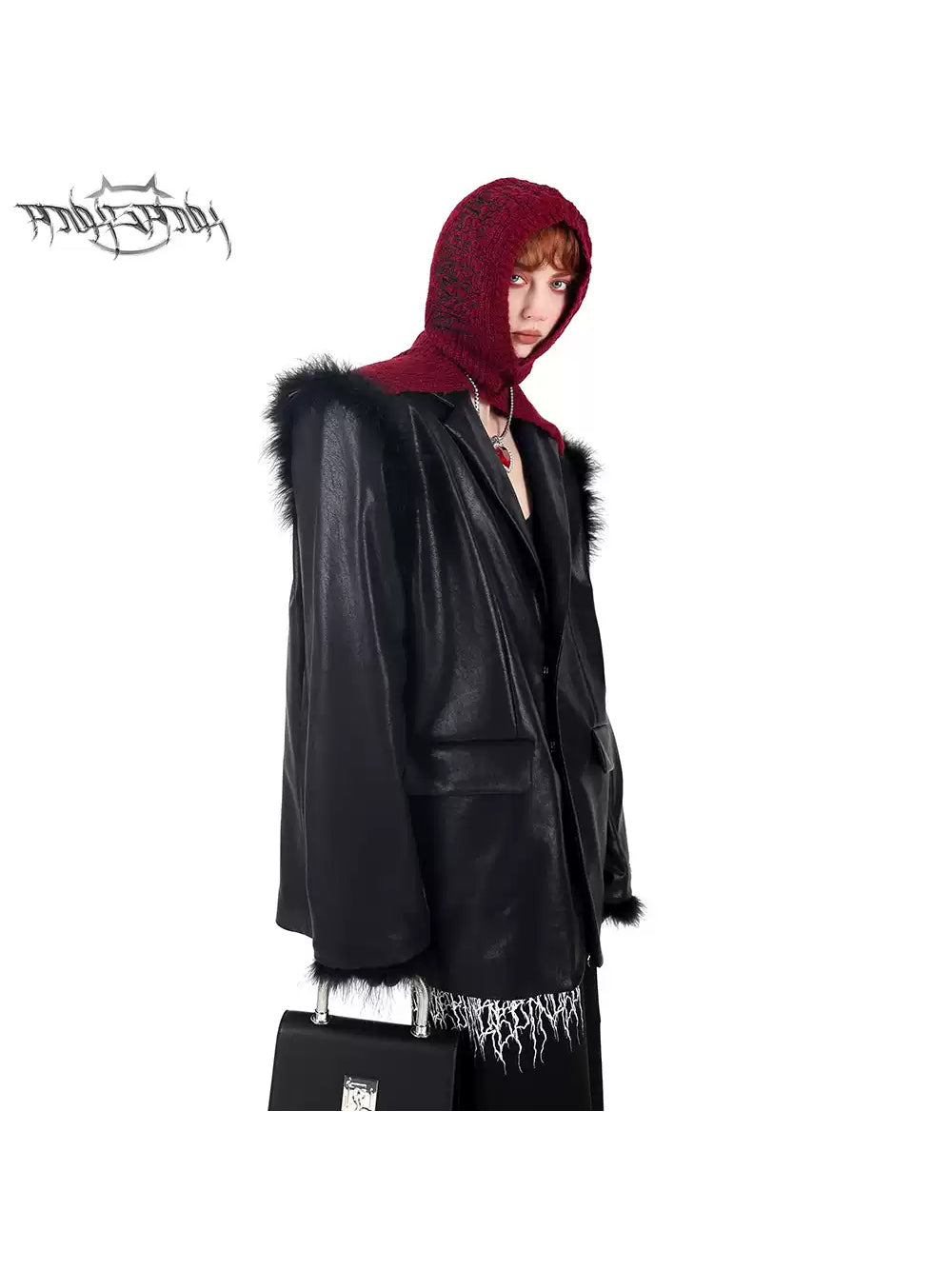 PINKSPINK OSTRICH plume-trim padded-shoulder blazer — modeled front styling view