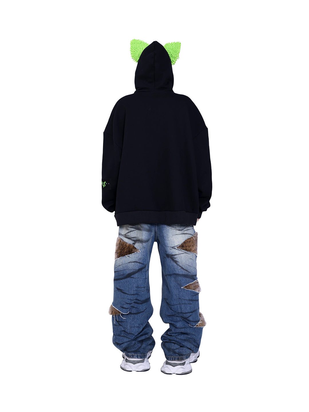 PINKSPINK SPHYNX electronic-print cat-ear hoodie — alternate modeled styling view