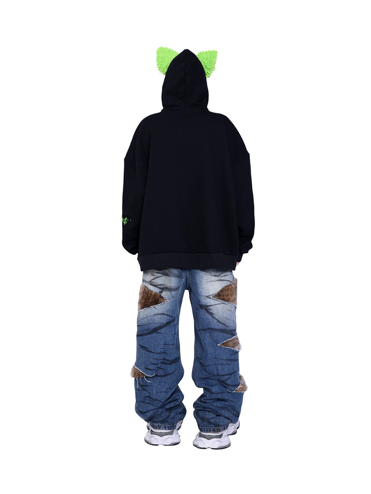 PINKSPINK SPHYNX electronic-print cat-ear hoodie — alternate modeled styling view