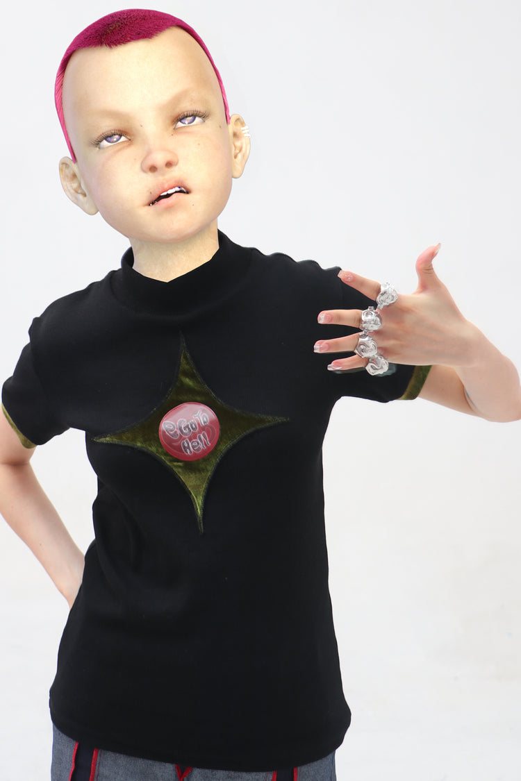 EMBRYO STARSHIFT 3D-effect fitted mock-neck tee — additional product detail view