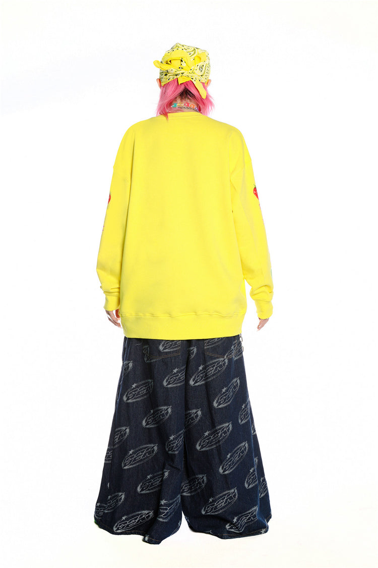 DEADENDKIDS LEMON RIOT cotton sweatshirt — rear modeled view
