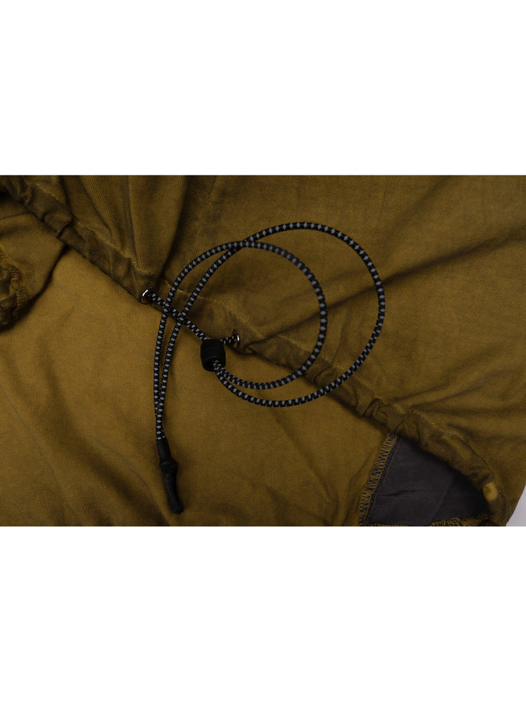 PIONEER mars yellow drawstring commuter sweatshirt — close-up of the adjustable hem drawcord and toggle