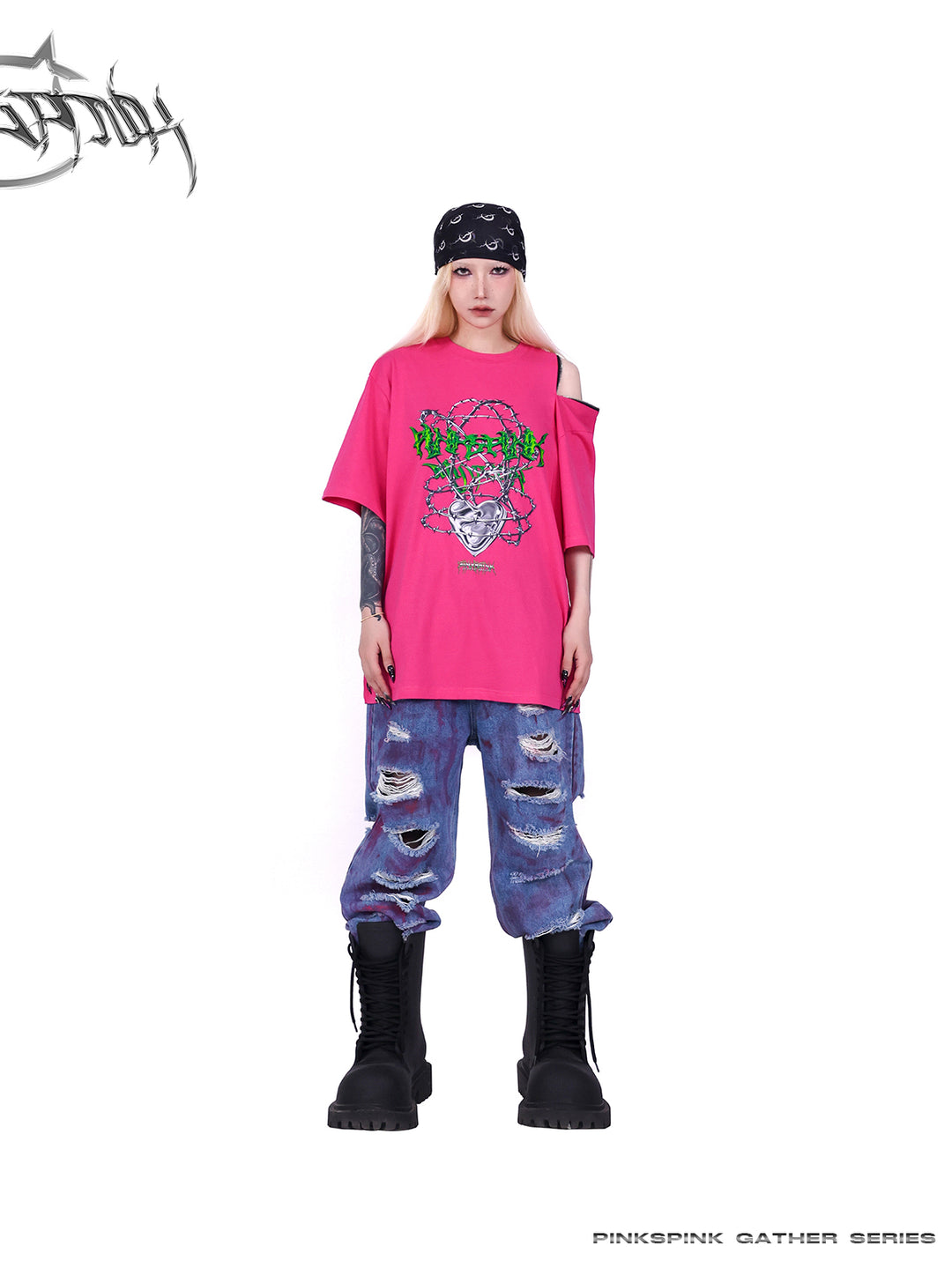 WASTELAND POWDER COATING RIPPED unisex loose-fitting jeans