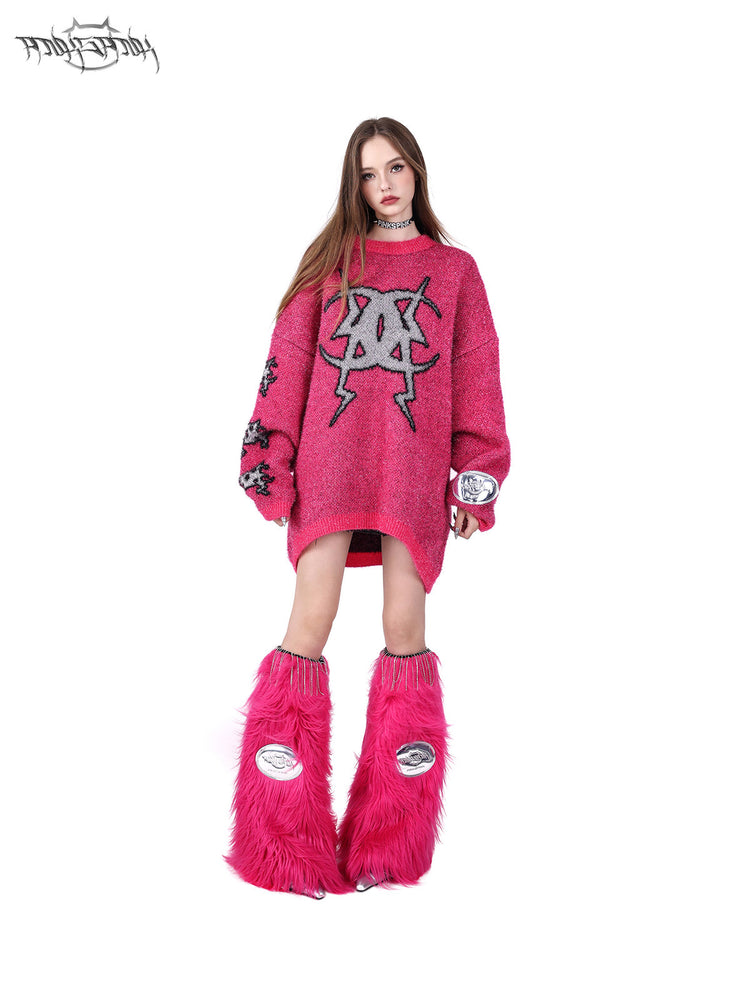 PINKSPINK BARBIE PINK rhinestone faux-fur leg warmers — product detail view showing texture and hardware