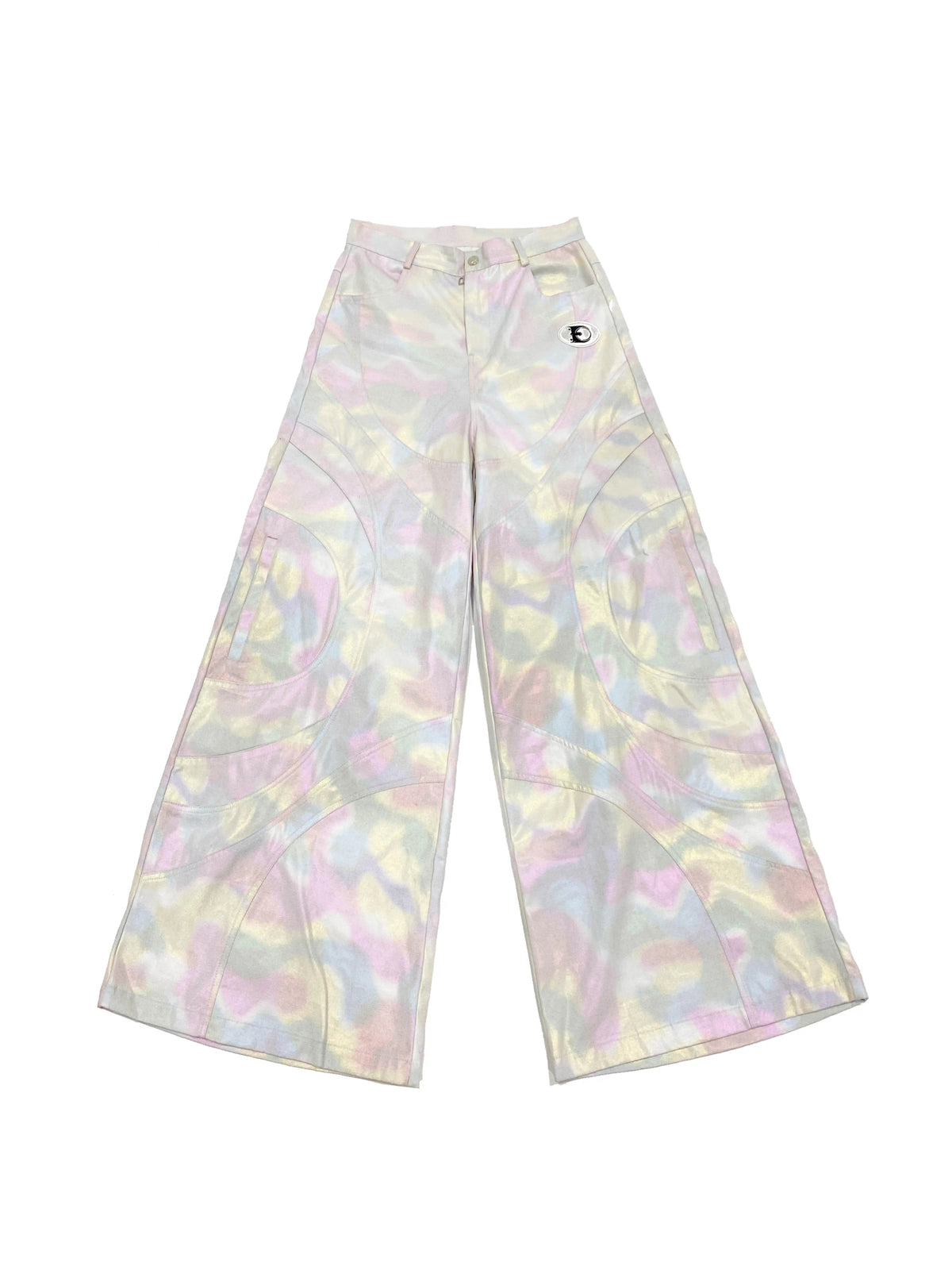 EMBRYO REFLECTIVE CAMO deconstructed wide-leg pants — side profile