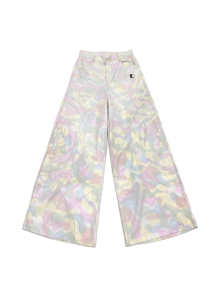 EMBRYO REFLECTIVE CAMO deconstructed wide-leg pants — side profile