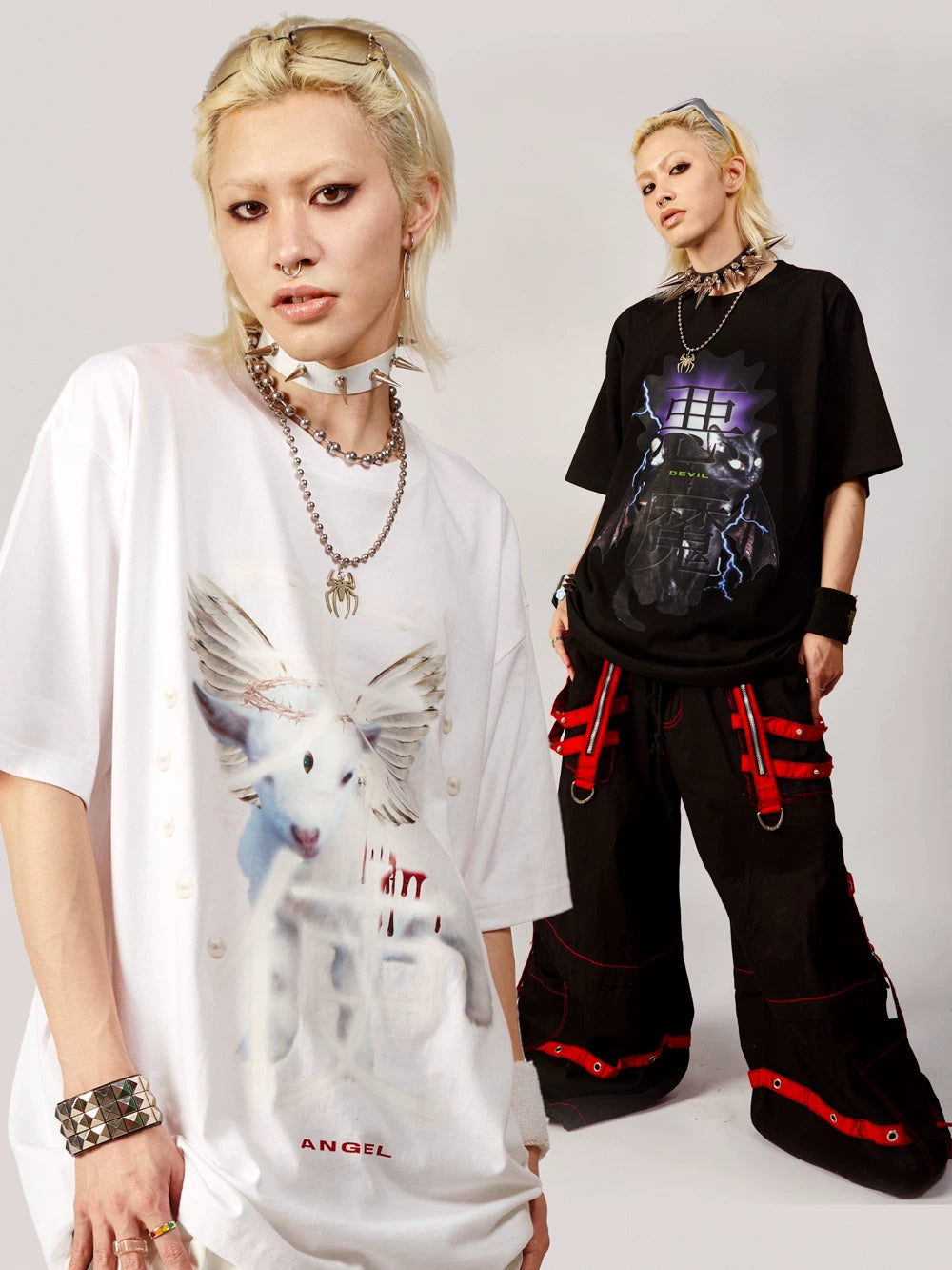 DEADENDKIDS ANGEL DEVIL oversized graphic tee — front product presentation