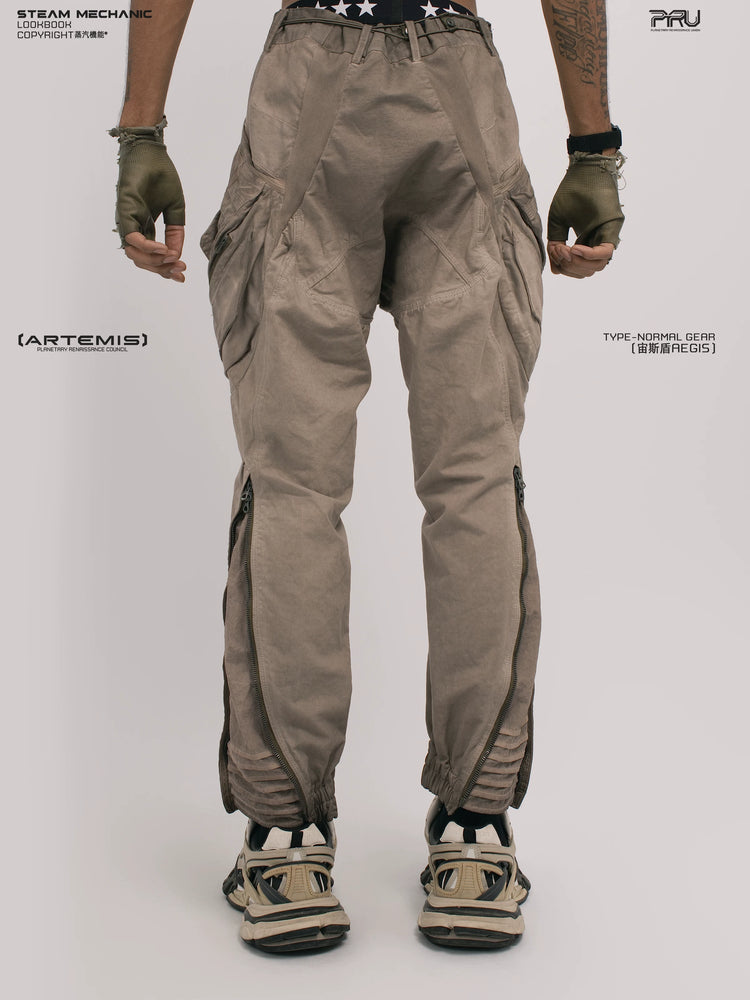 AEGIS xirang brown multi-pocket moto pants — side modeled view