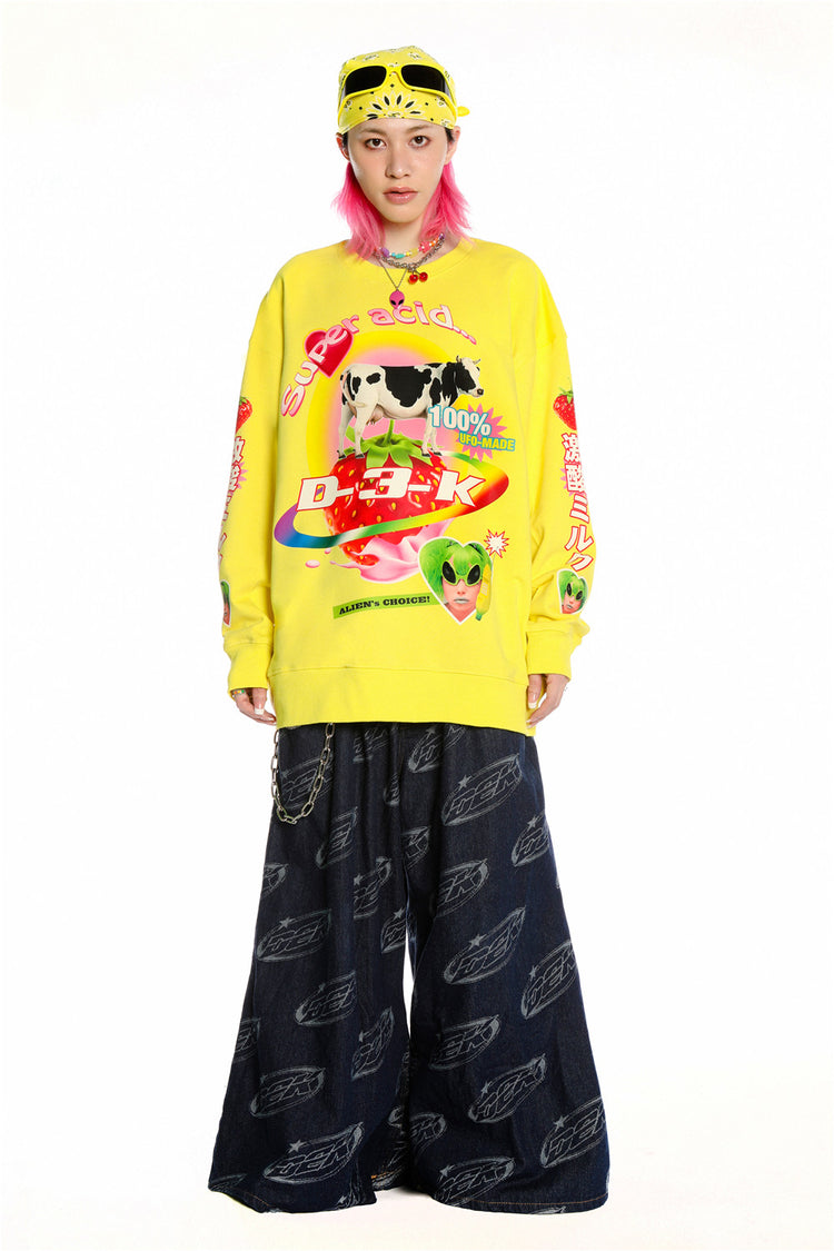 DEADENDKIDS LEMON RIOT cotton sweatshirt — full-length modeled view