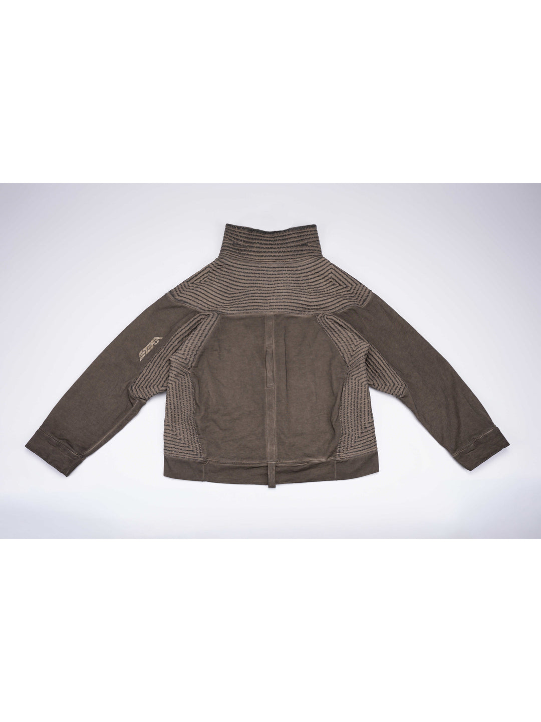 PIONEER mercury brown distressed protection zip jacket — back flat-lay view showing textured yoke, side panels and webbing loop