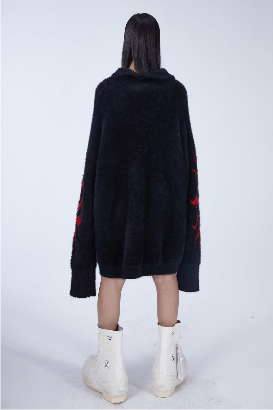 EMBRYO IMPERIAL SEAL reversible faux-mink sweater — rear modeled view