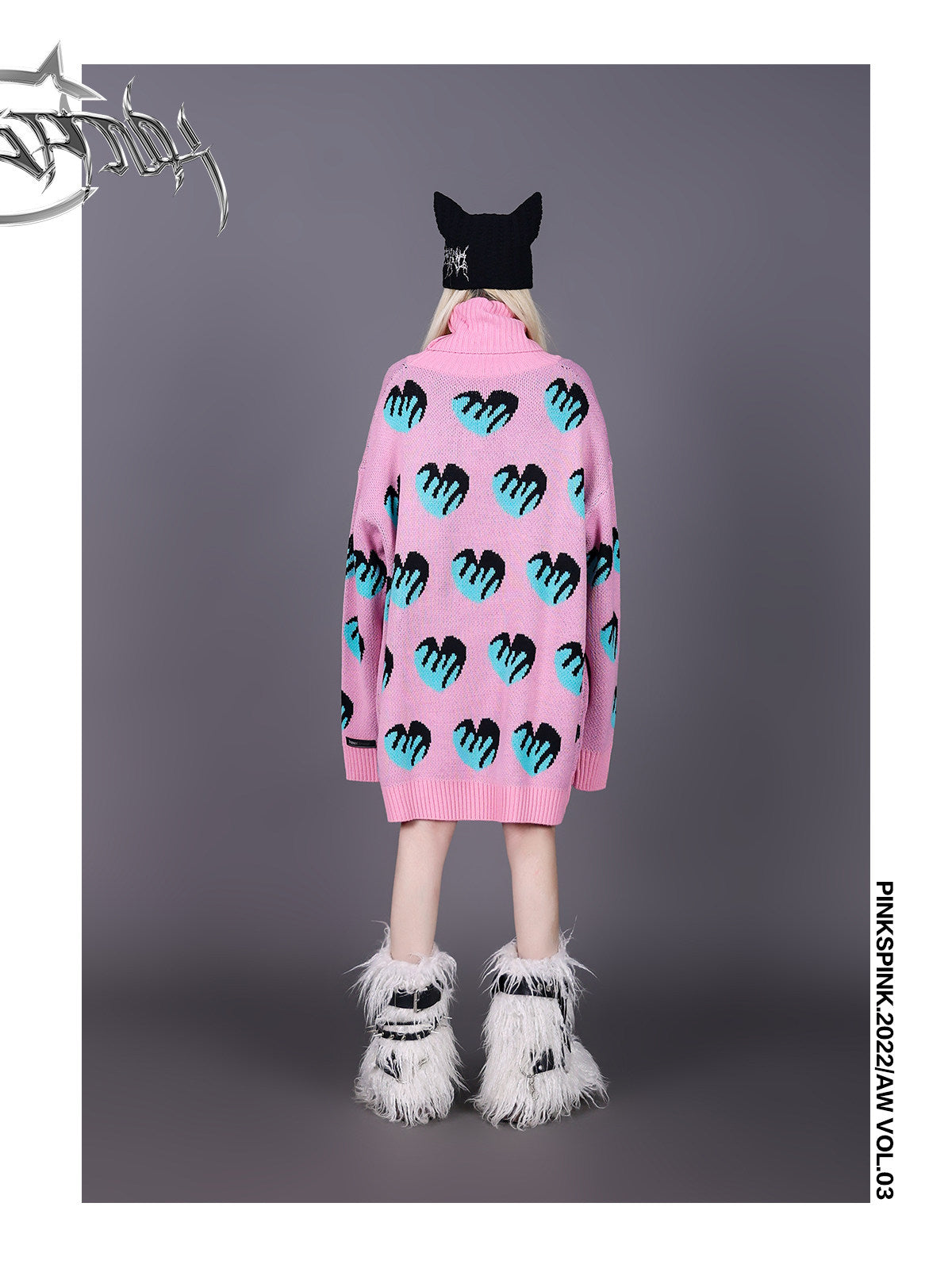 PINKSPINK SPHYNX thorn-embroidered cat-ear beanie — catalog view showing the design and silhouette
