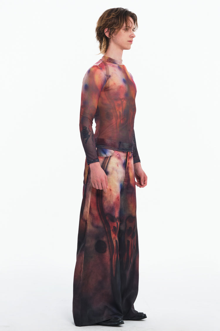 EMBRYO BRUISE SIGNAL printed wide-leg pants — material and hardware detail