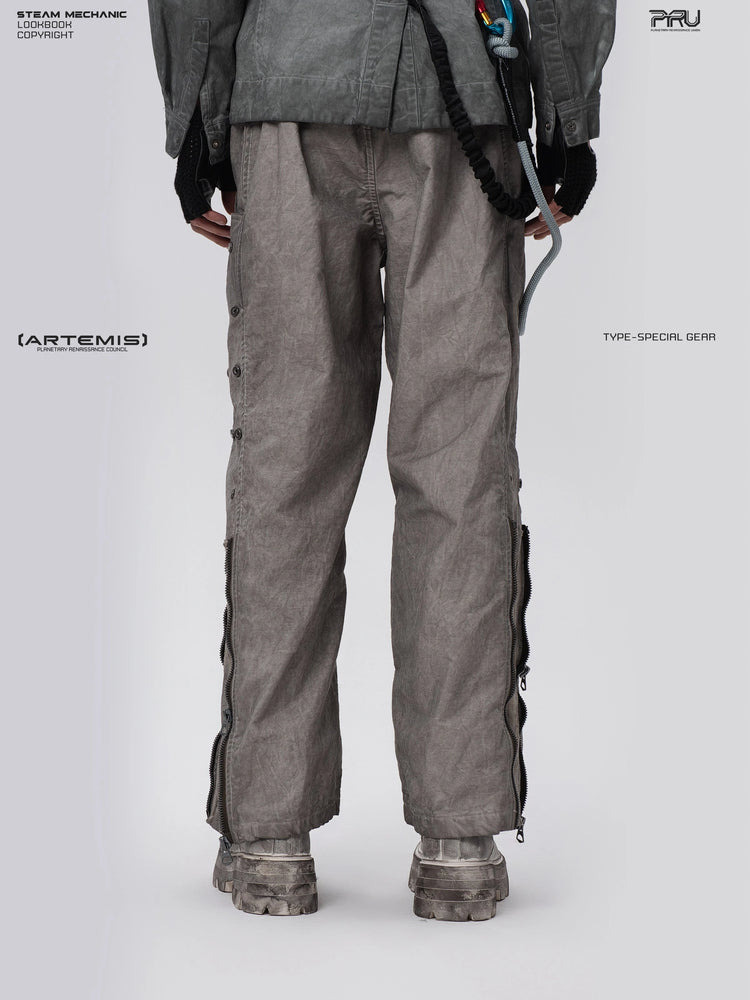 PIONEER meteor gray knee-mesh utility work pants — construction detail