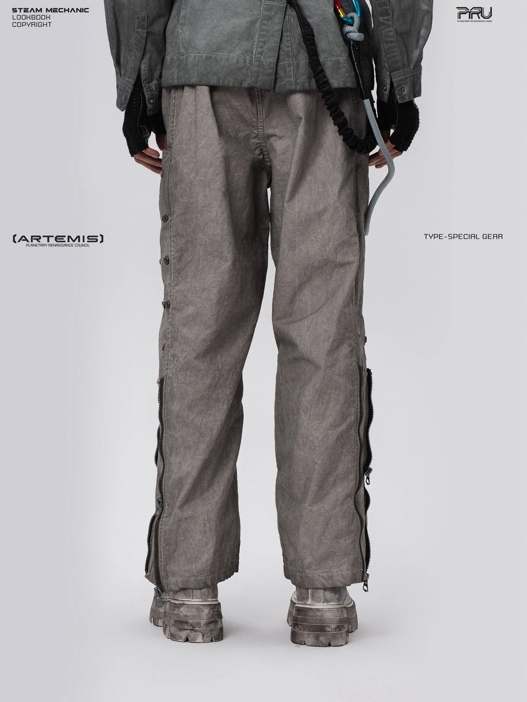 PIONEER meteor gray knee-mesh utility work pants — construction detail
