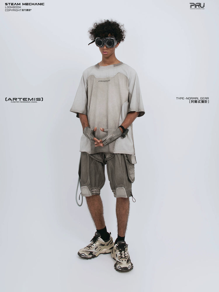STARCORE moonbeam white velcro mesh tee — alternate modeled angle