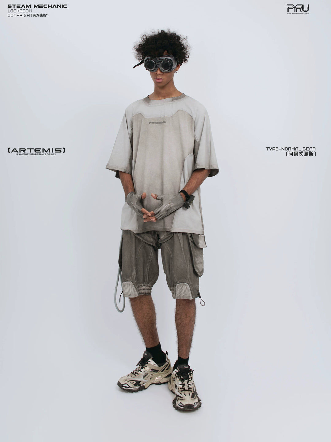 STARCORE moonbeam white velcro mesh tee — alternate modeled angle