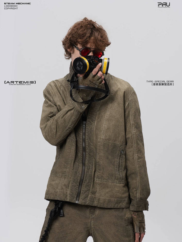 GAIA gravel brown open-collar technical robe — side modeled view